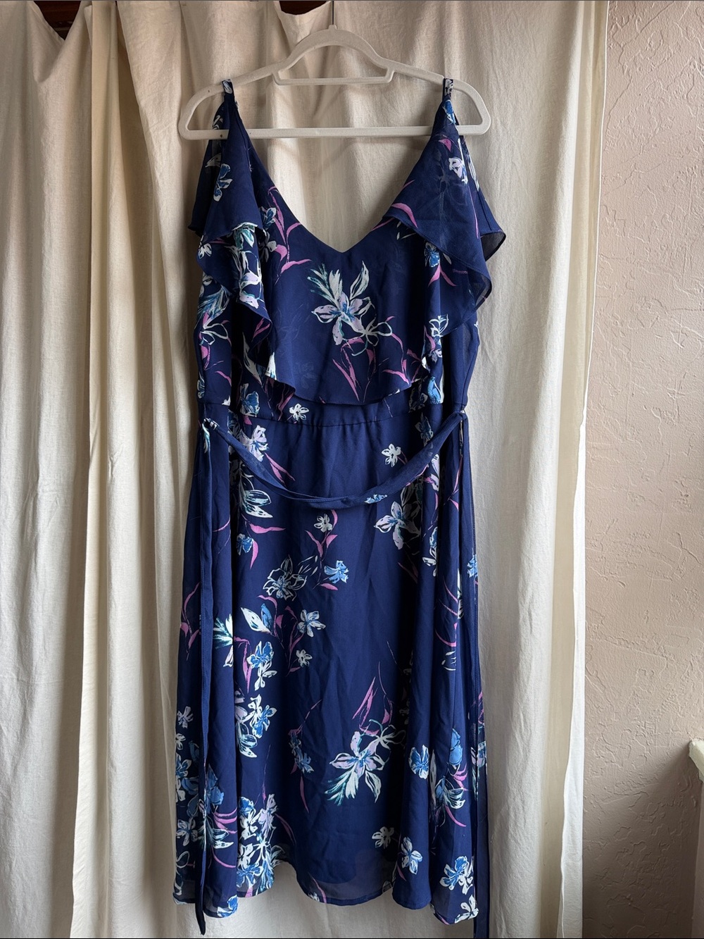Lane Bryant Navy Floral Ruffle Midi Dress
